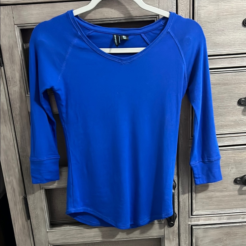 Cynthia Rowley Blue Fitted Blouse with Three-Quarter Sleeves